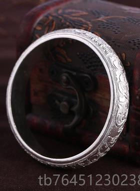 高档定制族风古法老式环熟真银9手99足银纯银镯闭口手可民刻字扁