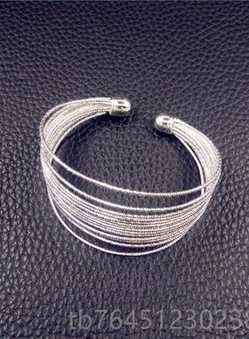 高档95纯银手镯女半日银多线圈环层活口多开口银镯子2手环生礼物