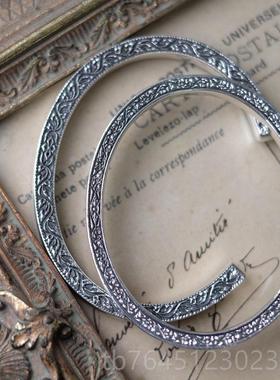 高档SHUI纯 592银手镯复古百搭星星锆石唐花纹元素个性小众草手饰