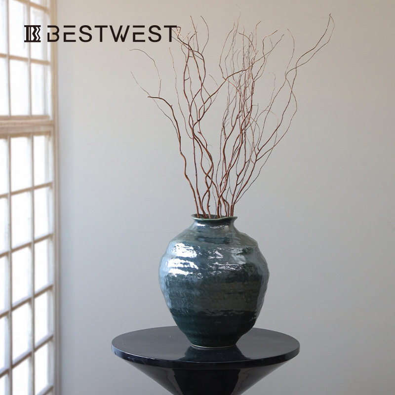Bestwest花瓶新中式花器客厅酒店桌面复古民宿陶瓷摆件装饰品高档,淘宝优惠券,粉丝福利购,淘宝优惠卷