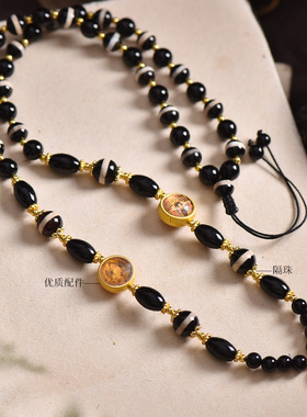 手工玛瑙吊坠挂绳唐卡吊坠挂链百搭男女款吊坠绳串珠项饰毛衣链