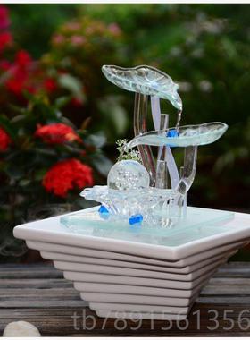 高档摆乔迁送客厅装饰面品流水桌小喷泉摆设陶瓷礼风水轮创意加湿