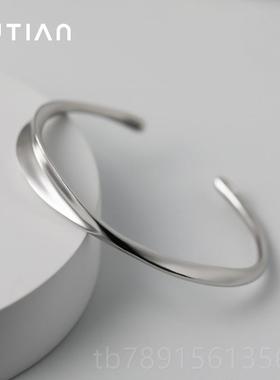 高档JUTAN搭 众设计感纯银手小镯女 新款潮 简约气质百I手环银饰