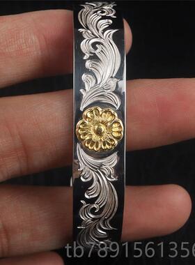 高档Dear B花lmosso女松井直毅18K金蔷薇满唐草平打手镯纯银男手