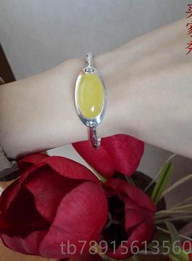 高档S92银手镯5空托银托镶嵌适合琥珀蜜蜡玉石宝红13*南1石8