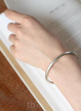 高档999足银纯手工开口实古心复刻文艺手圆镯字定制