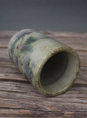 特价复古清光绪粉彩n山水纹笔筒家居装饰摆件古玩瓷器仿古做旧收