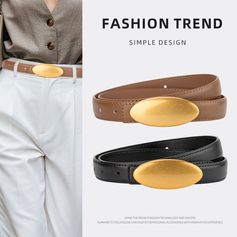 2025 New Genuine Leather Women's Belt Fashionable and Versatile Decoration Matching Skirt Jeans Oval Buckle Cowhide Belt