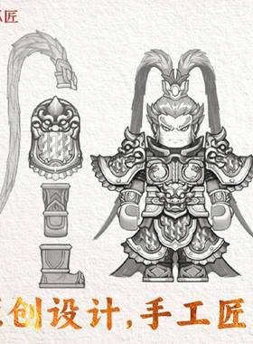 三国吕布铜制人物桌面摆件中式艺术风格收藏品