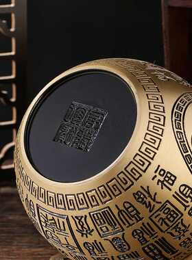 纯黄铜缸聚宝盆招米缸百福缸财进宝精雕办公室摆件金属工艺品