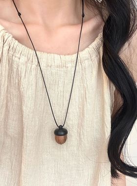 2025新款檀木松果项链长款