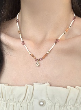 彩色天然石方糖锆石串珠项链