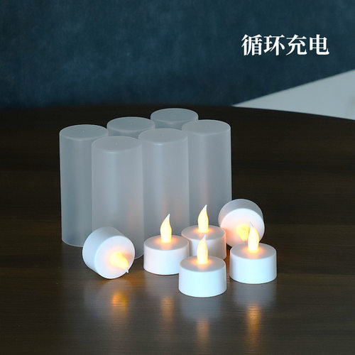 BSCI直供遥控定时6座LED充电蜡烛灯圆柱表白求婚房装饰婚庆发光 - 图0