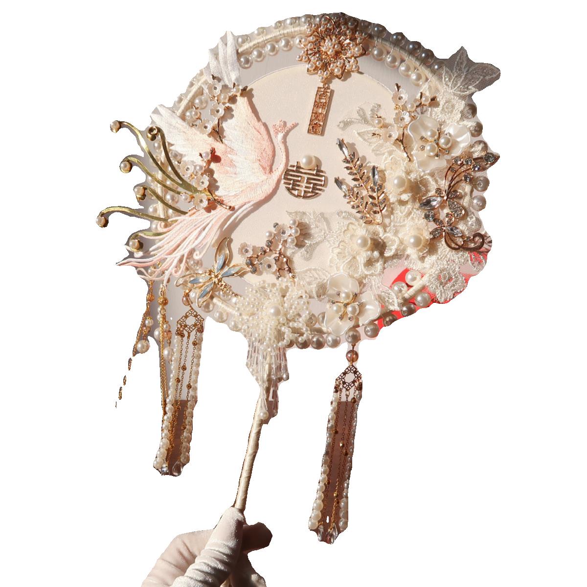 团扇结婚新娘秀禾中式接亲成品送闺蜜粉色别致手工diy材料包喜扇 - 图3