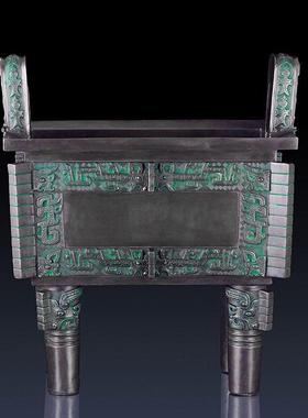 纯黄铜司母戊鼎摆件办公室装饰品青铜器鼎盛千秋工艺品铜方鼎奖杯