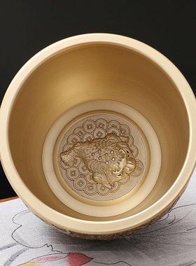 铜缸装饰五头牛画铜聚宝盆米缸装饰礼品办公室客厅铜工艺品