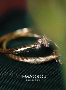 丝柏树戒指vintager古着做旧金色马眼闪钻戒指蓝点钻素圈食指戒指