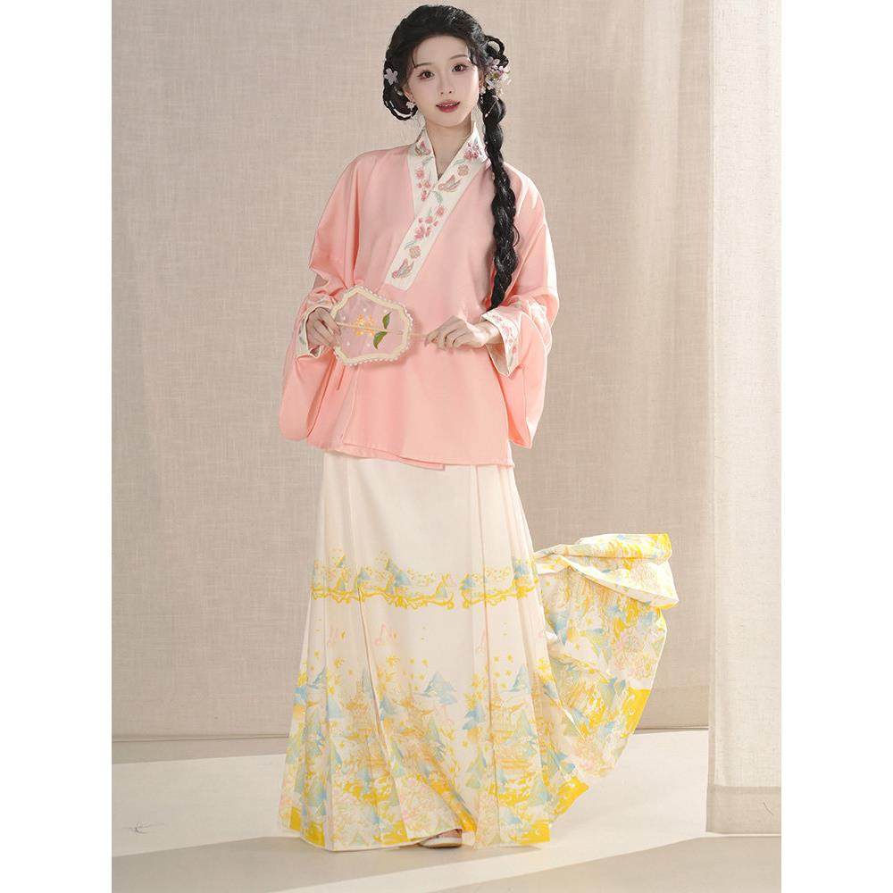 原创汉服女明制马面裙套装交领琵琶袖黄色粉色日常小个【张与安】,淘宝优惠券,粉丝福利购,淘宝优惠卷