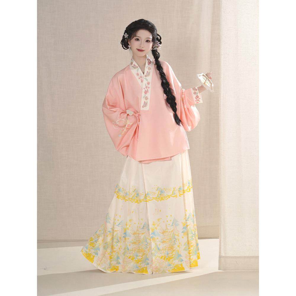 原创汉服女明制马面裙套装交领琵琶袖黄色粉色日常小个【张与安】,淘宝优惠券,粉丝福利购,淘宝优惠卷