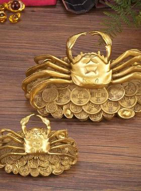 百纳源纯黄铜螃蟹摆件铜螃蟹横财将军茶宠客厅家居店铺装饰品黄铜