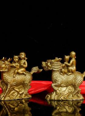 包邮风水精雕纯铜麒麟摆件麒麟送子送福子一对铜麒麟