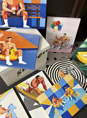 多巴胺立体肌肉男组合装饰画卡通平面氛围感画喷绘工作室艺术画框