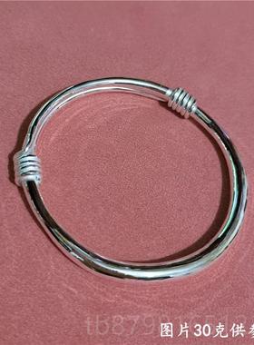 高档999纯银银手镯 孩大人宝宝小亲子款 简约推拉镯子光手面环送