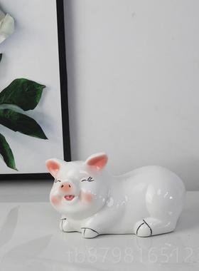 高档陶瓷乔十二肖猪摆生件办公家居饰可爱品工艺品摆设创意迁之喜