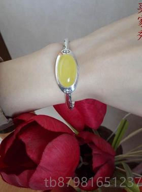 高档合S925银手空托银托镶镯嵌1适琥珀蜜蜡玉石宝石南红3*18