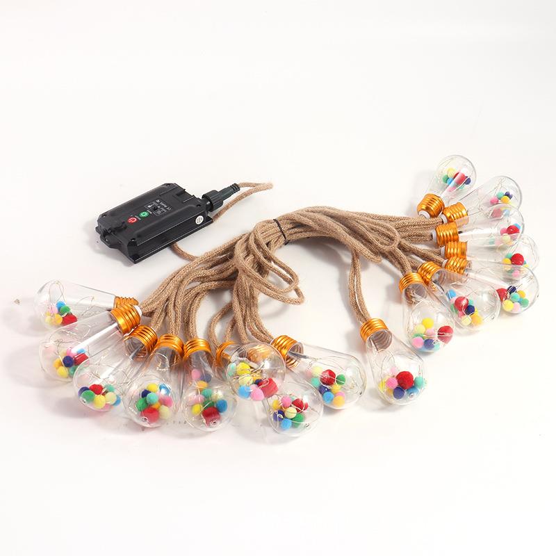 Solar hemp rope light string courtyard copper wire light bulb outdoor waterproof camping decoration Christmas lights B&B