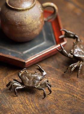 苏工纯铜雕刻大闸蟹实心铜螃蟹茶宠茶玩可养高仿真茶桌创意摆件