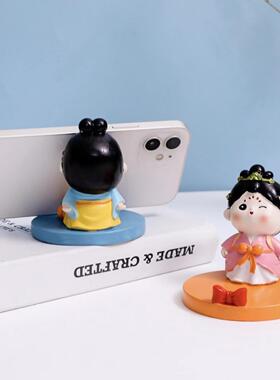 可爱手机支架唐代仕女宫女公主治愈系桌面实用装饰品创意小摆件