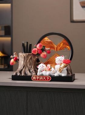 桃李满天下笔筒流沙画摆件桌面轻奢办公室装饰毕业教师礼物送老师