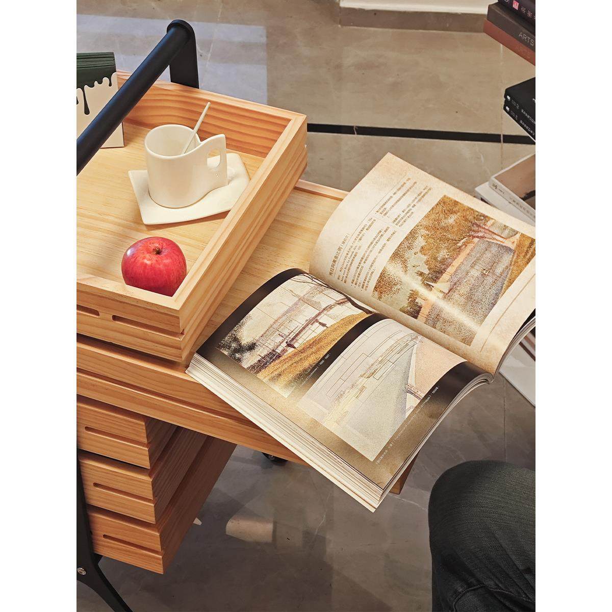 边几移动小推车茶几实木中古边柜收纳沙发侘寂风边桌置物架易家居,淘宝优惠券,粉丝福利购,淘宝优惠卷