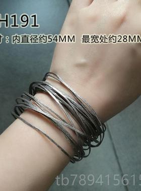 高档泰国清银纯手镯女年轻款复古银饰个性男锤银纹开口镯实心银迈