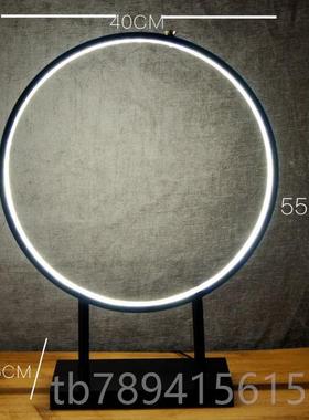 高档新中式玄关灯圈禅意客底座倒办公室会所摆设流香圆光圈台厅灯