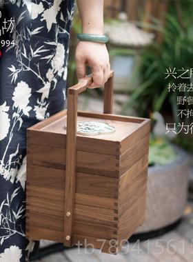 高档匠盒心坊新中式意茶室装饰黑胡桃木收纳复古提实客厅茶道禅摆