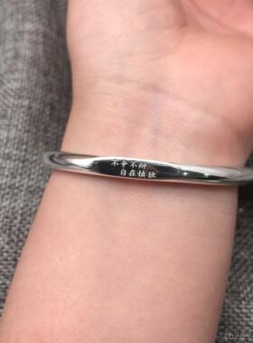 高档足银99计手9纯定银古法传承手镯女工制简约时尚刻字小众设网