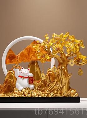 高档招财进猫宝发财树招财摆档件流画办公室装饰乔迁开业沙礼物高