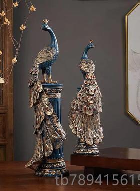 高档新中式意创孔居雀装饰摆件酒店客厅办公室玄品关装饰家饰品工