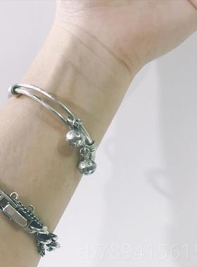 高档[铛nywAhere 泰]国手工银宝宝手镯铃手镯成人小径