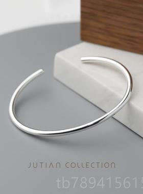 高档JU手TIANi 纯银镯女ns潮 简约冷淡风光面基饰本款气质百搭银