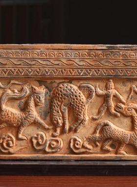 汉代画像砖摆件仿古灰陶砖雕壁画古建筑装饰砖狩猎画像砖画像石