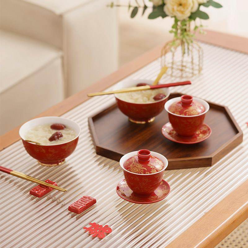 恒列结婚敬茶杯描金盖碗新婚喜碗筷勺一对套装婚礼改口杯子敬酒杯,淘宝优惠券,粉丝福利购,淘宝优惠卷