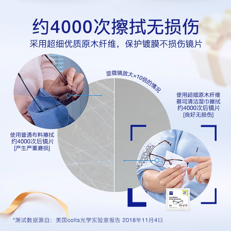 ZEISS蔡司擦镜纸眼镜清洁湿巾镜片镜头专用防雾一次性眼镜布30片 - 图2