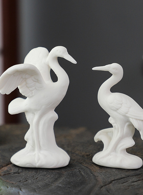 创意白瓷精品手工中式动物仙鹤书房家居书桌茶桌软装饰品摆放摆件