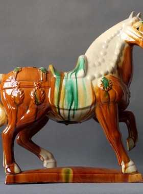 洛阳唐三彩马陶瓷马大号战马瓷器工艺品家居摆件客厅摆设马到成功