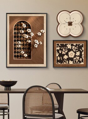 中古风餐厅挂画钟表挂钟法式复古饭厅餐桌背景墙装饰画2026新款