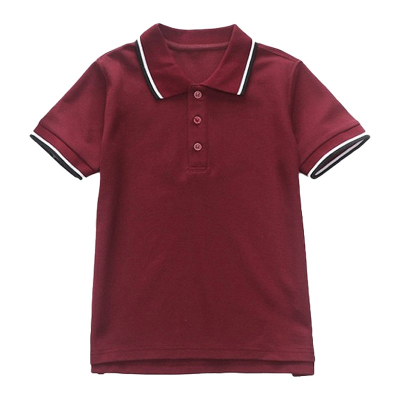 英伦风校服套装小学生学院园服夏装儿童枣红色短袖黑领T恤上衣 - 图3