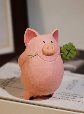 猪大哥也是懂浪漫滴手工木雕摆件可爱桌面装饰品生日情侣礼物